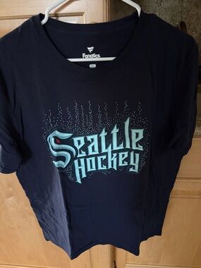 Fanatics Navy Seattle Kraken Hockey Graphic Tee with Aqua Lettering